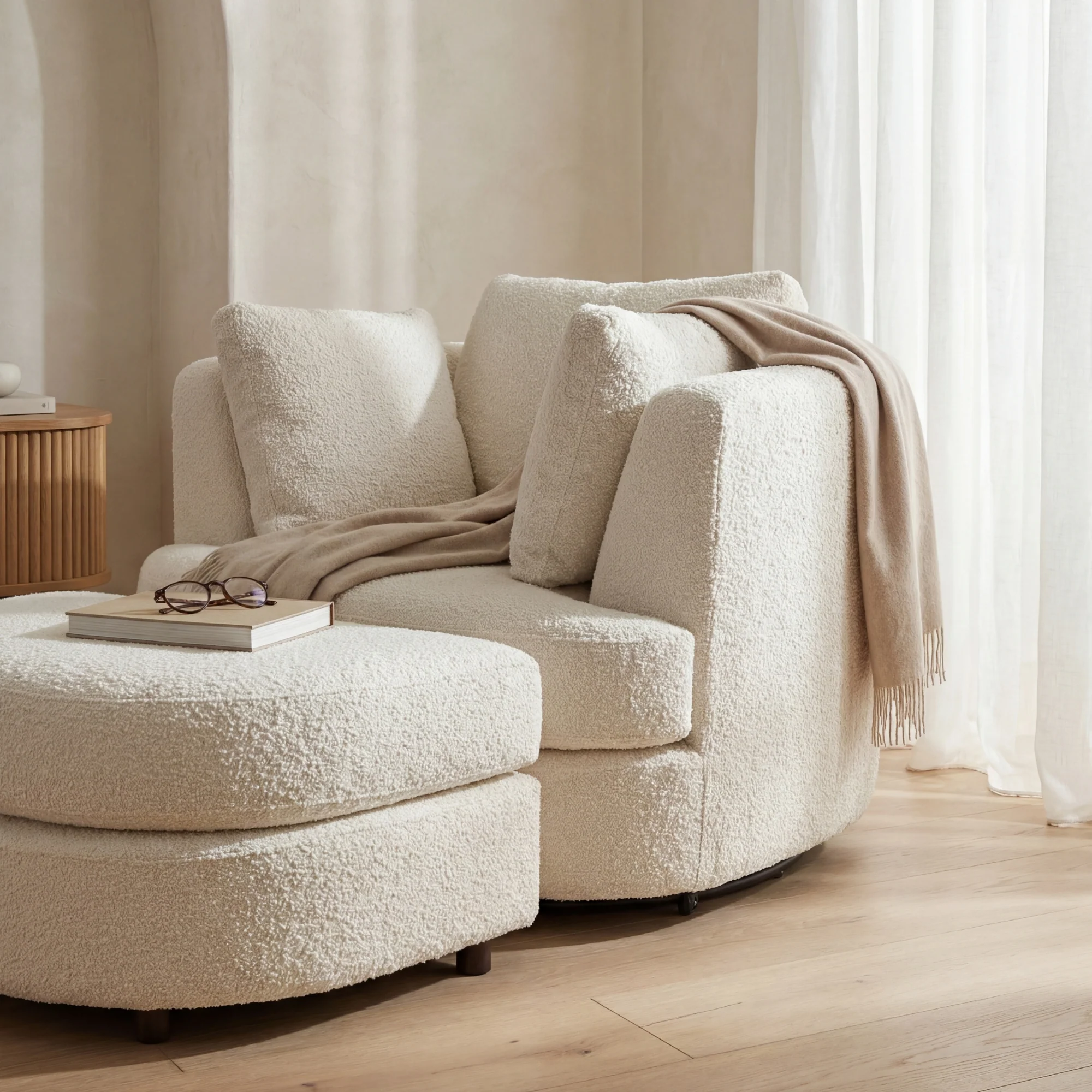 Sunshine Swivel Accent Chair with Ottoman Snow White - Image 4