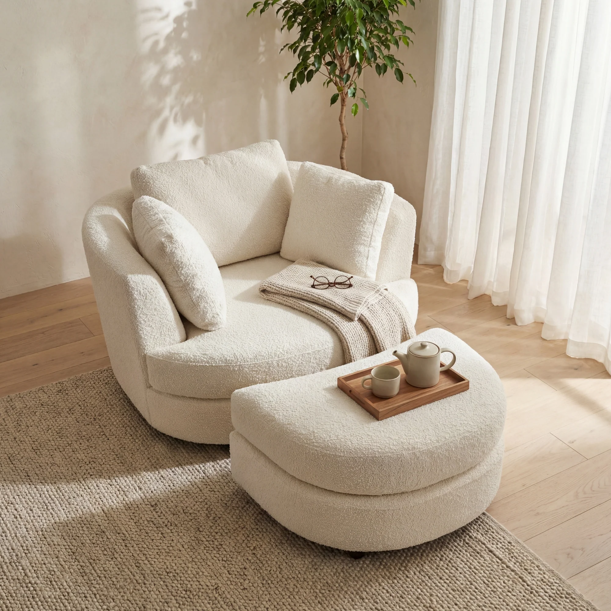 Sunshine Swivel Accent Chair with Ottoman Snow White - Image 5