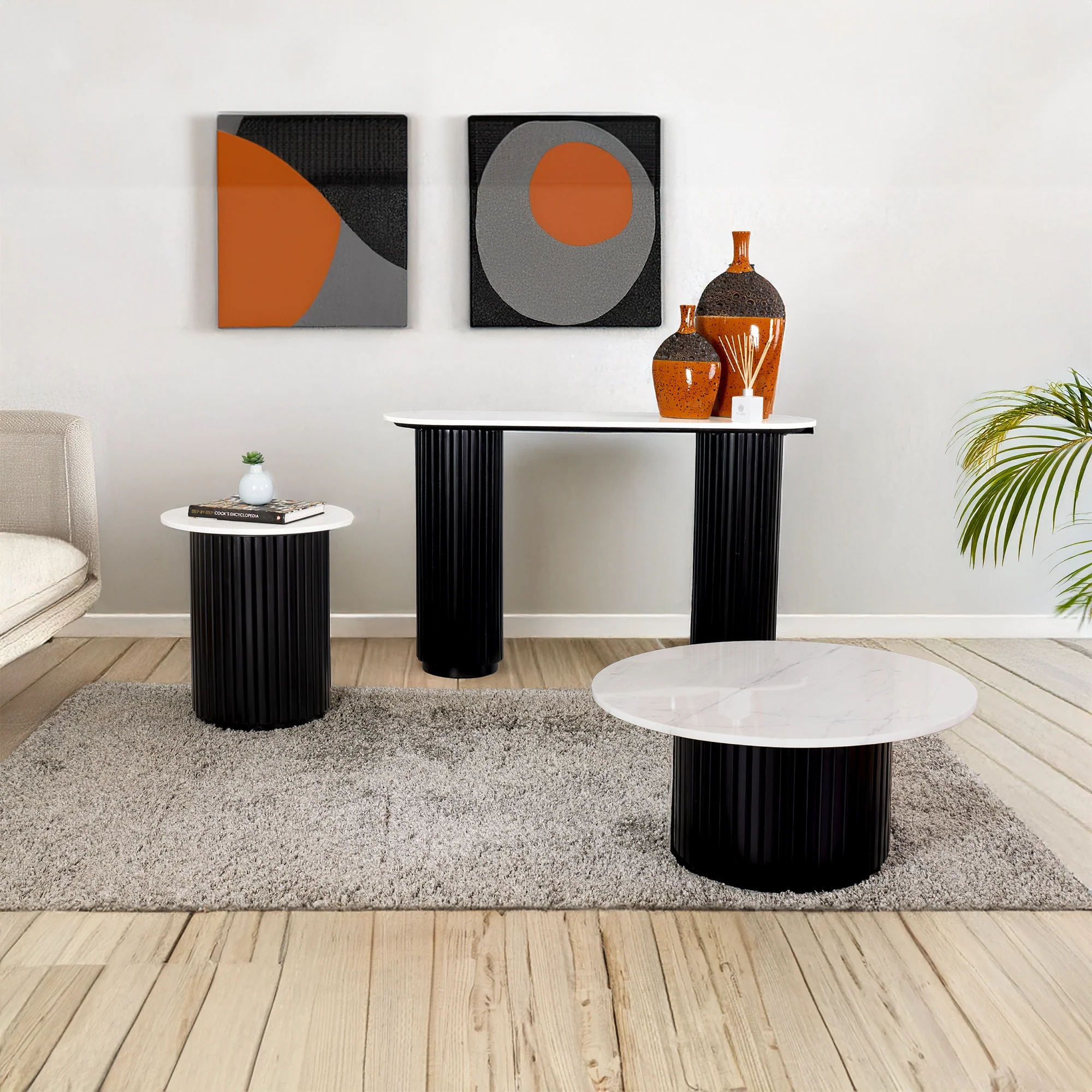 Terri 50cm Marble Lamp Table Black White - Image 3