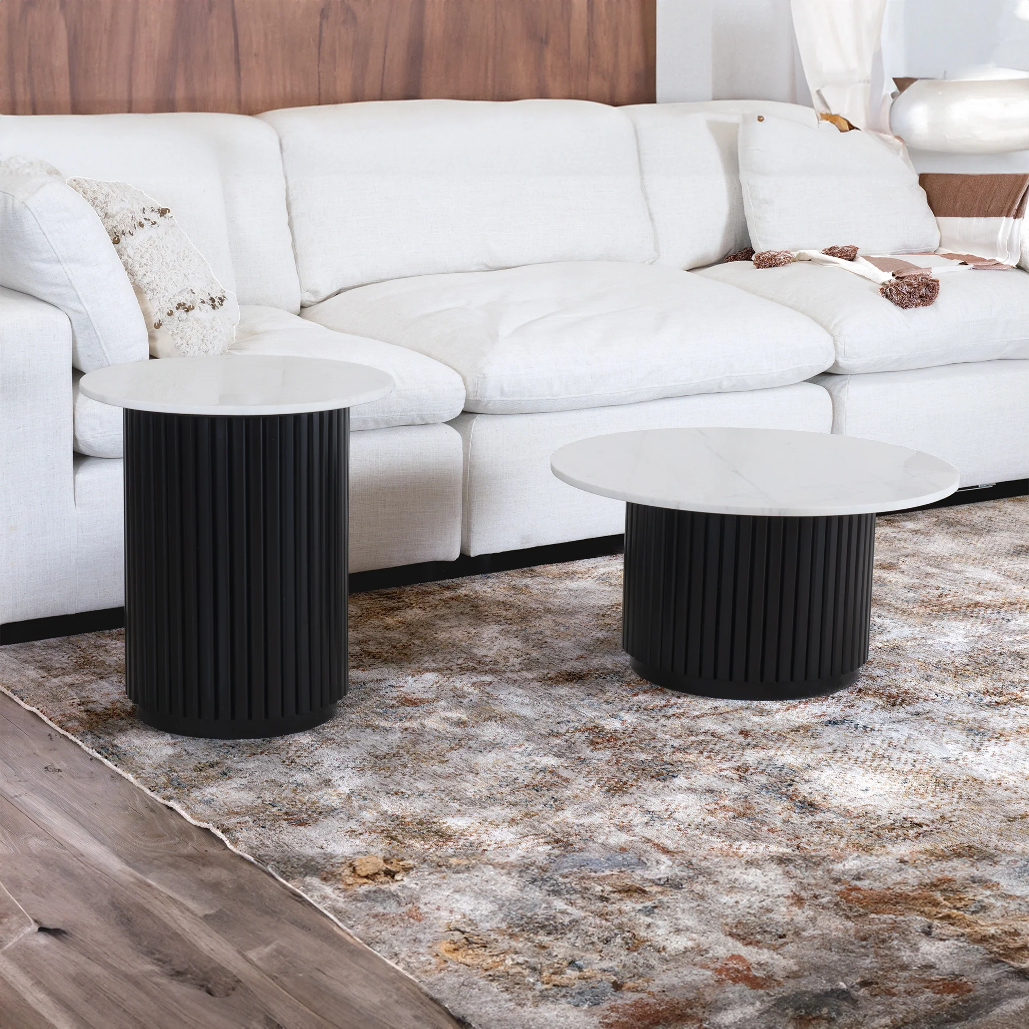 Terri 70cm Marble Coffee Table Black White - Image 3
