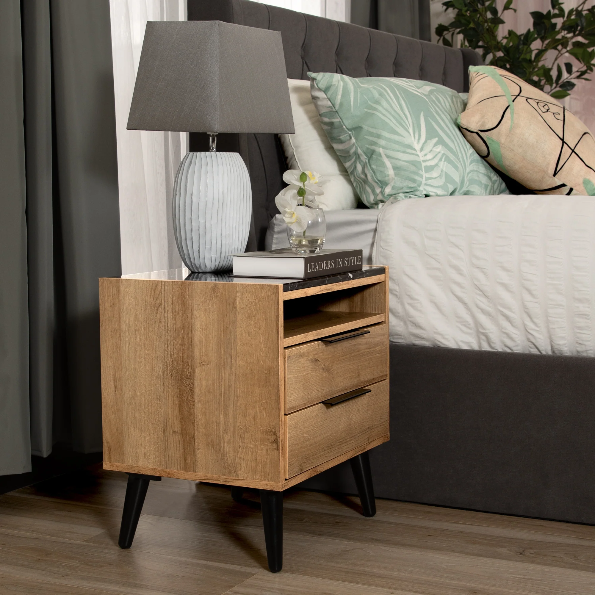 Thelma 2 Drawers Bedside Table Mango Oak - Image 2