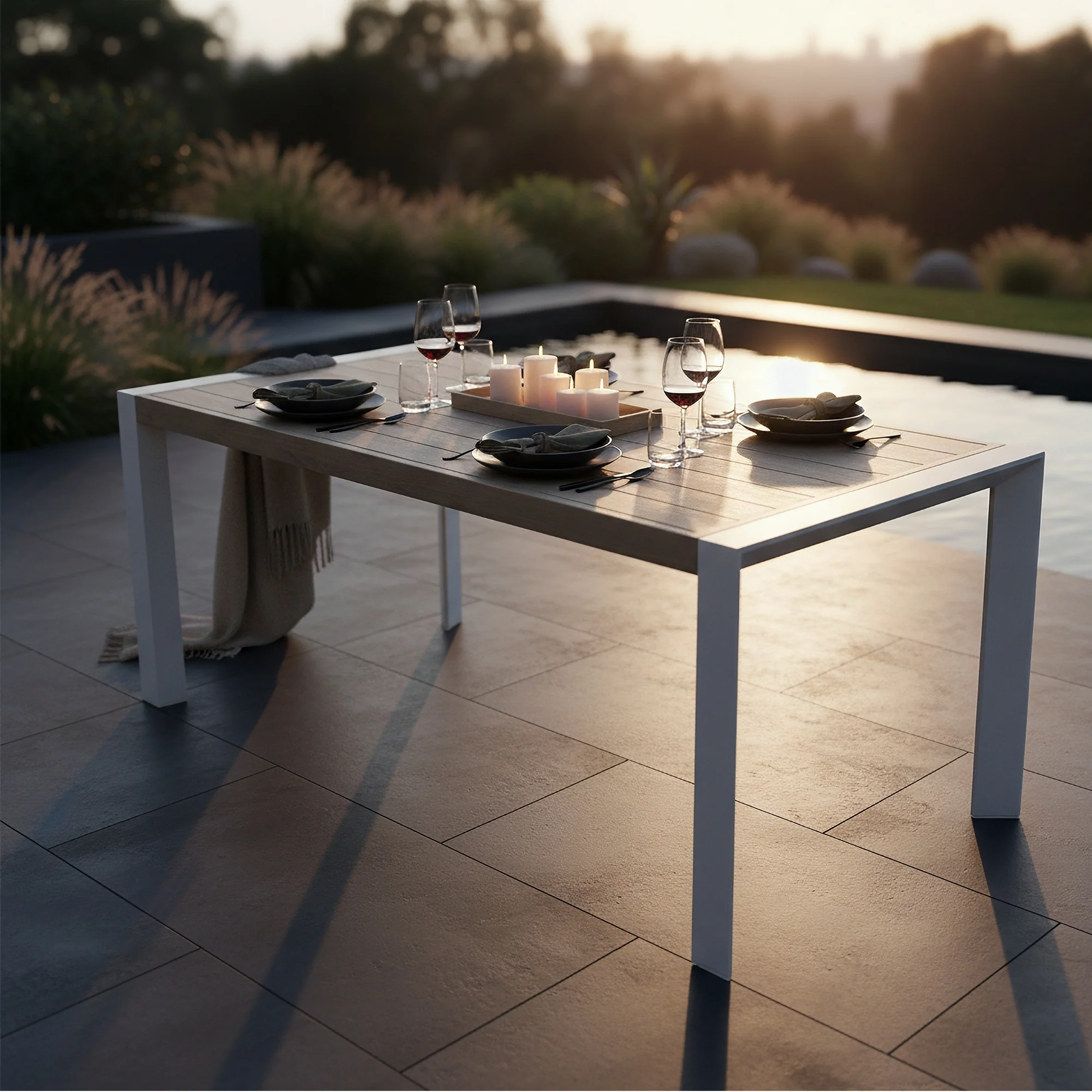 Torres 160cm Outdoor Aluminium Dining Table White - Image 3