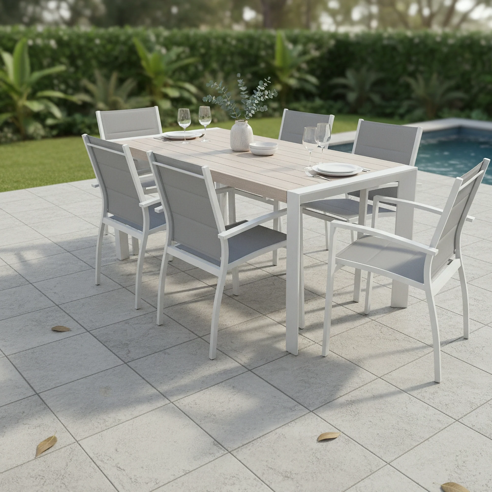 Torres 160cm Outdoor Aluminium Dining Table White - Image 4