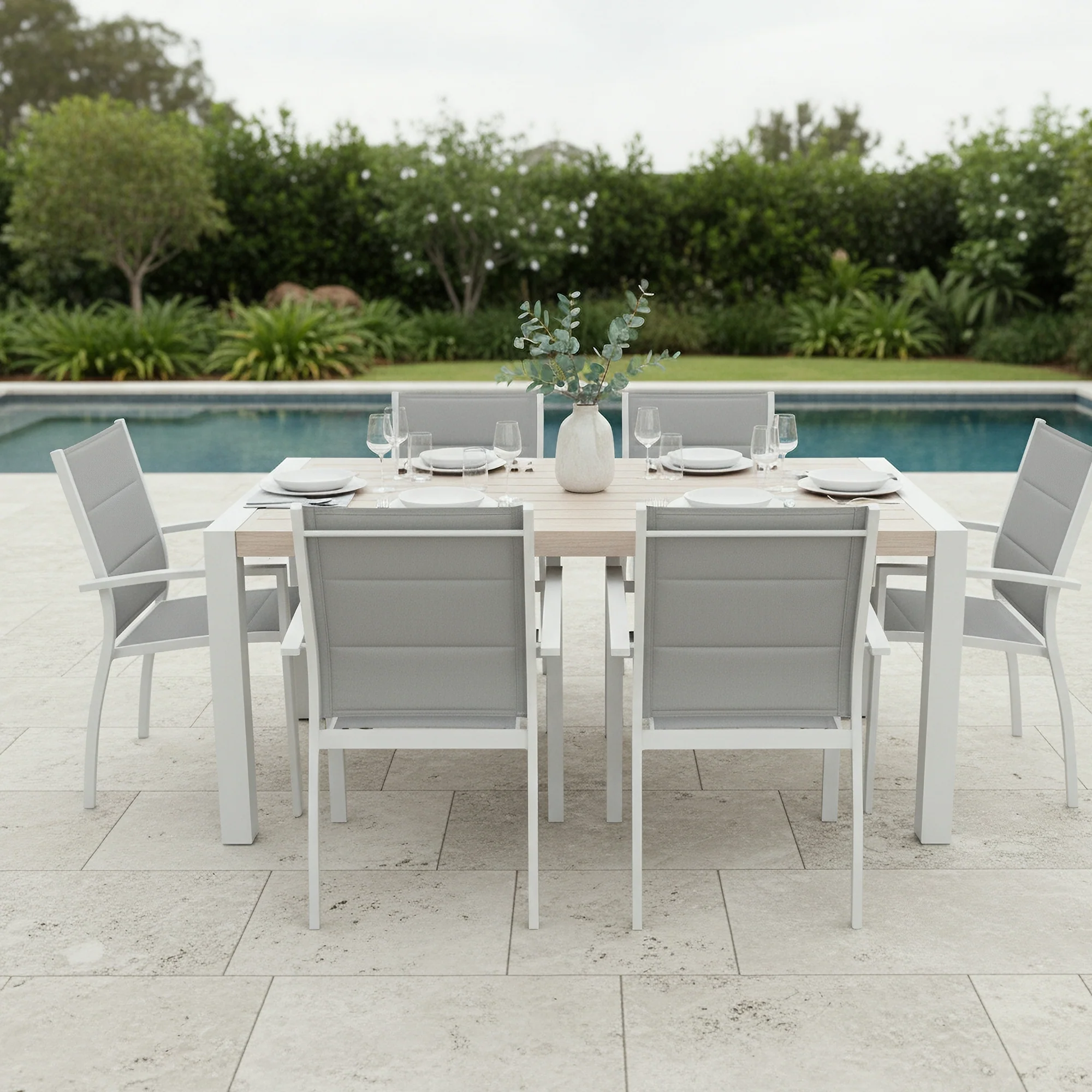 Torres 160cm Outdoor Aluminium Dining Table White - Image 5