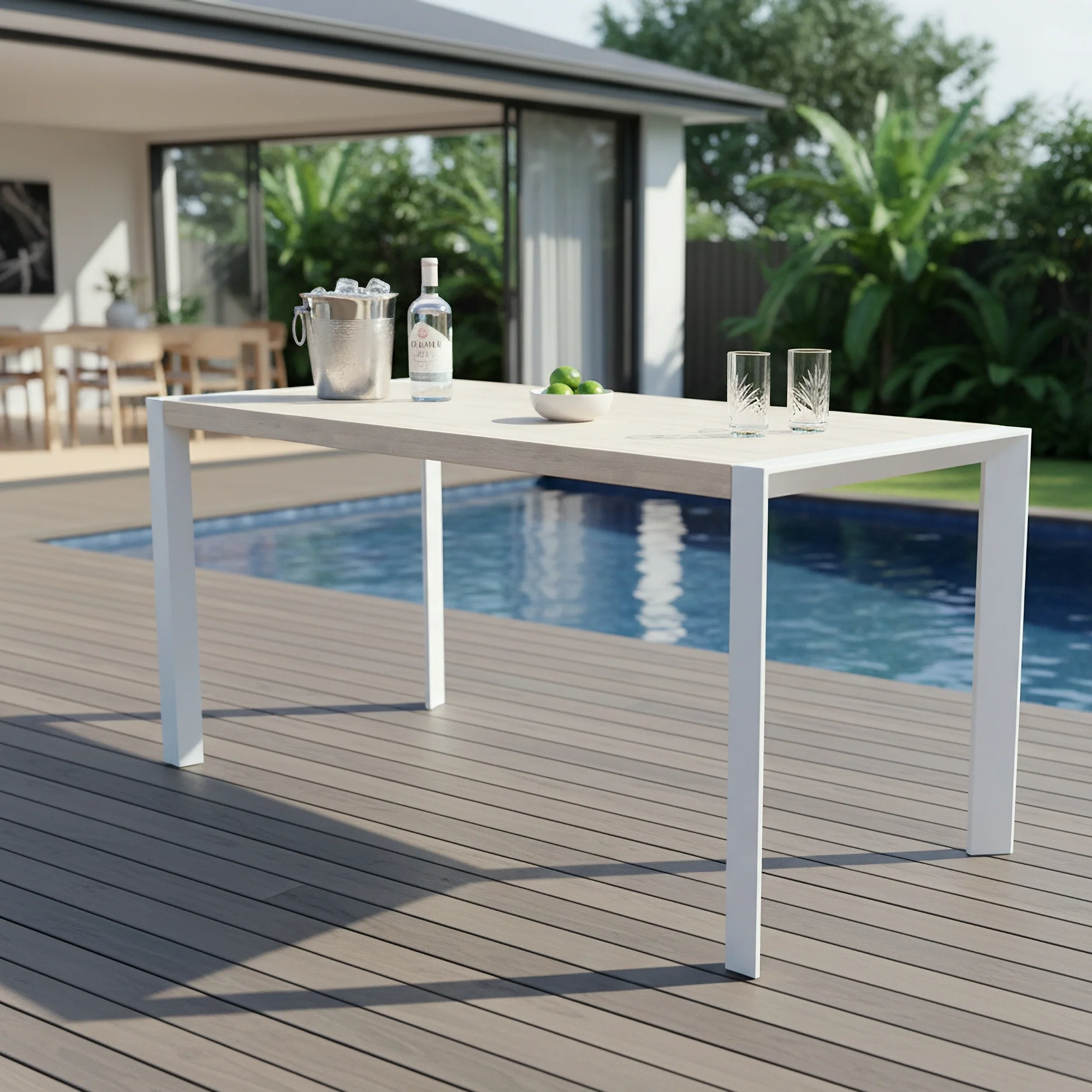 Torres 200cm Outdoor Aluminium 90cm High Bar Table White - Image 3