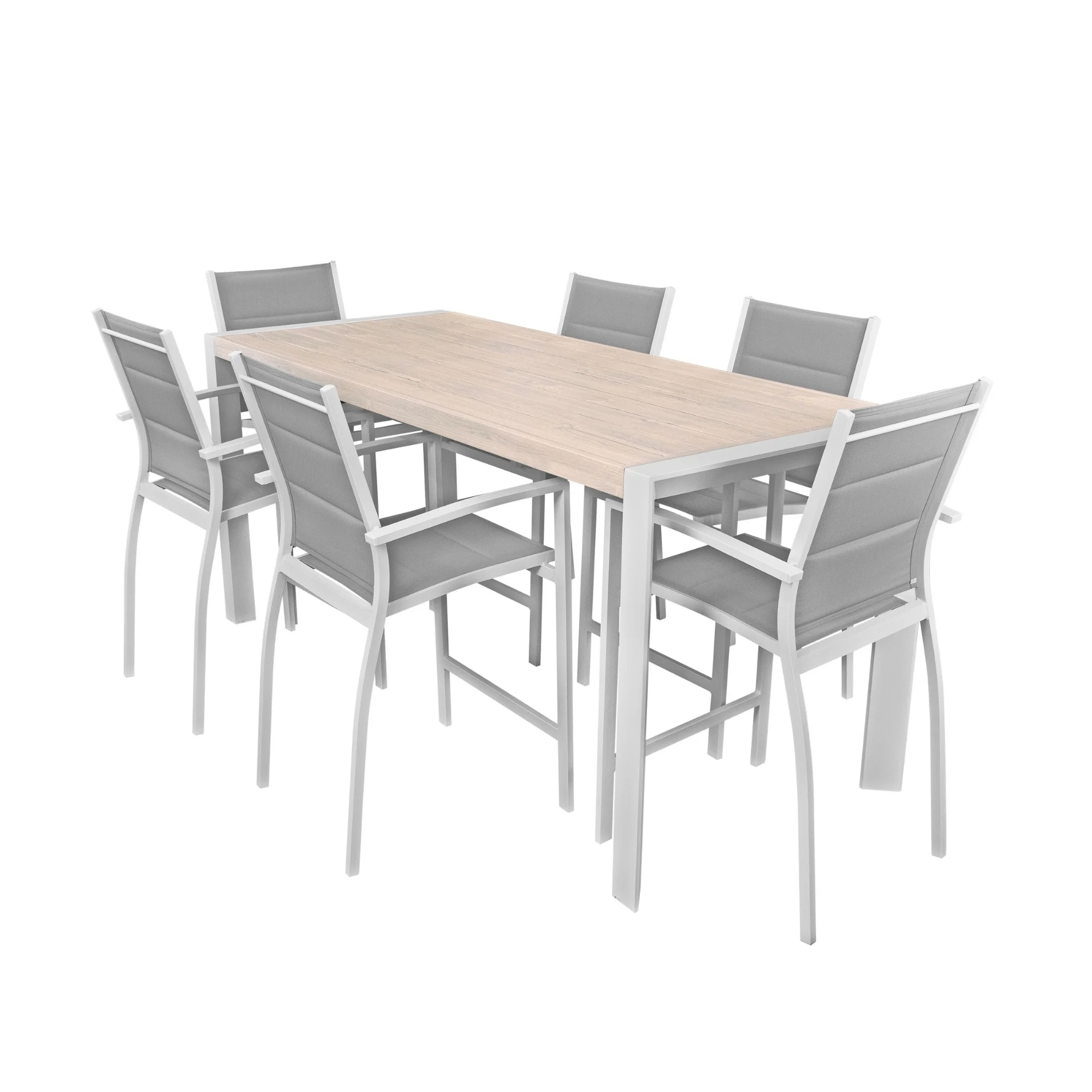 Torres 7pc Set Outdoor Aluminium Bar Table 6 Barstool Chair White - Image 2