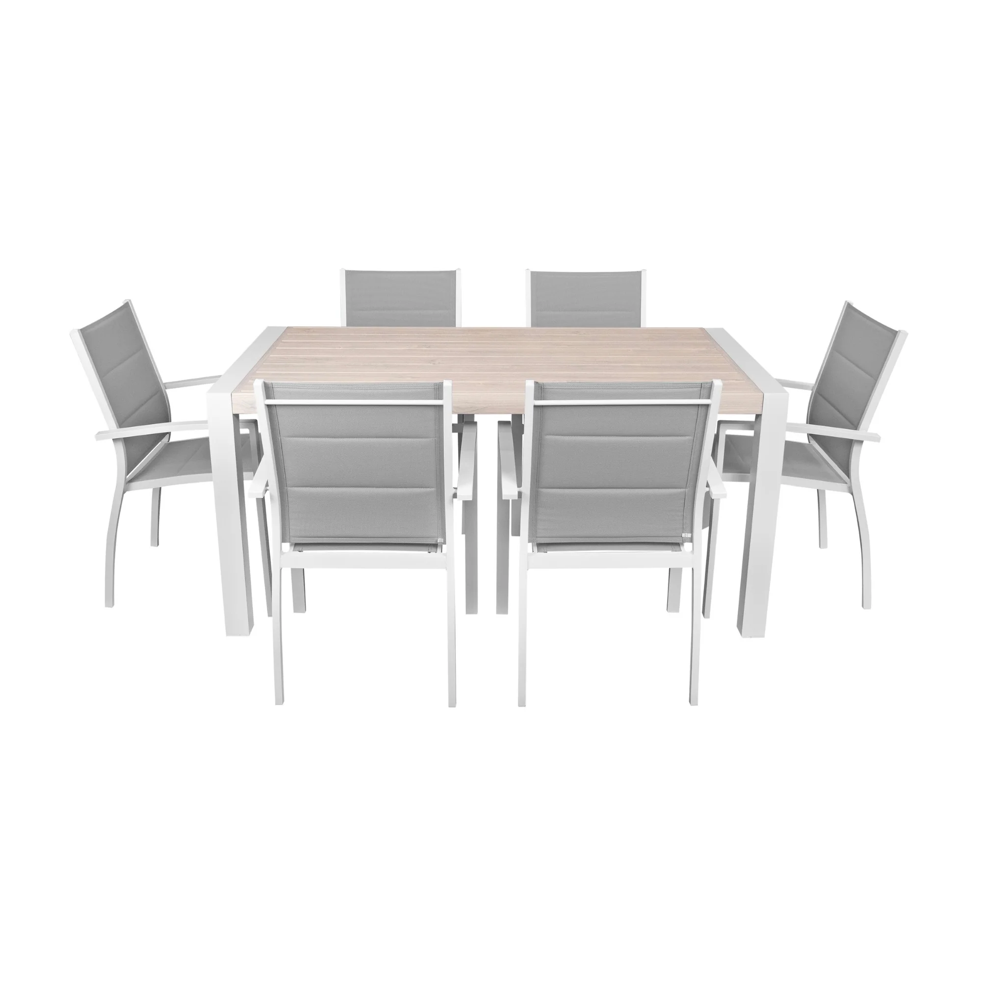 Torres 7pc Set Outdoor Aluminium Dining Table 6 Chair White - Image 4