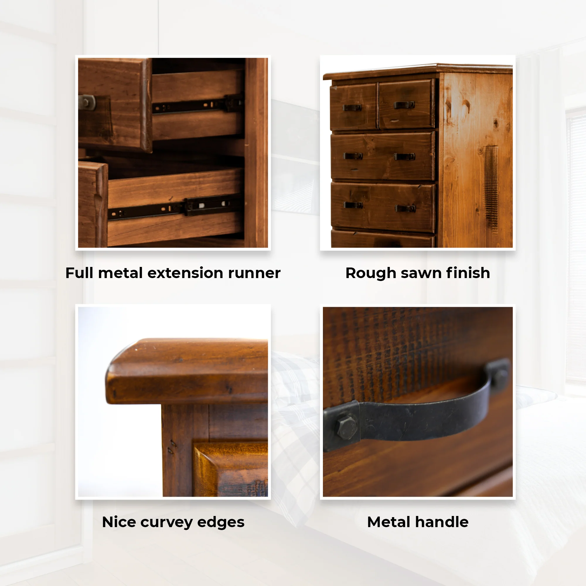 Umber 4pc Queen Bed Frame Bedside Tallboy Suite - Image 5