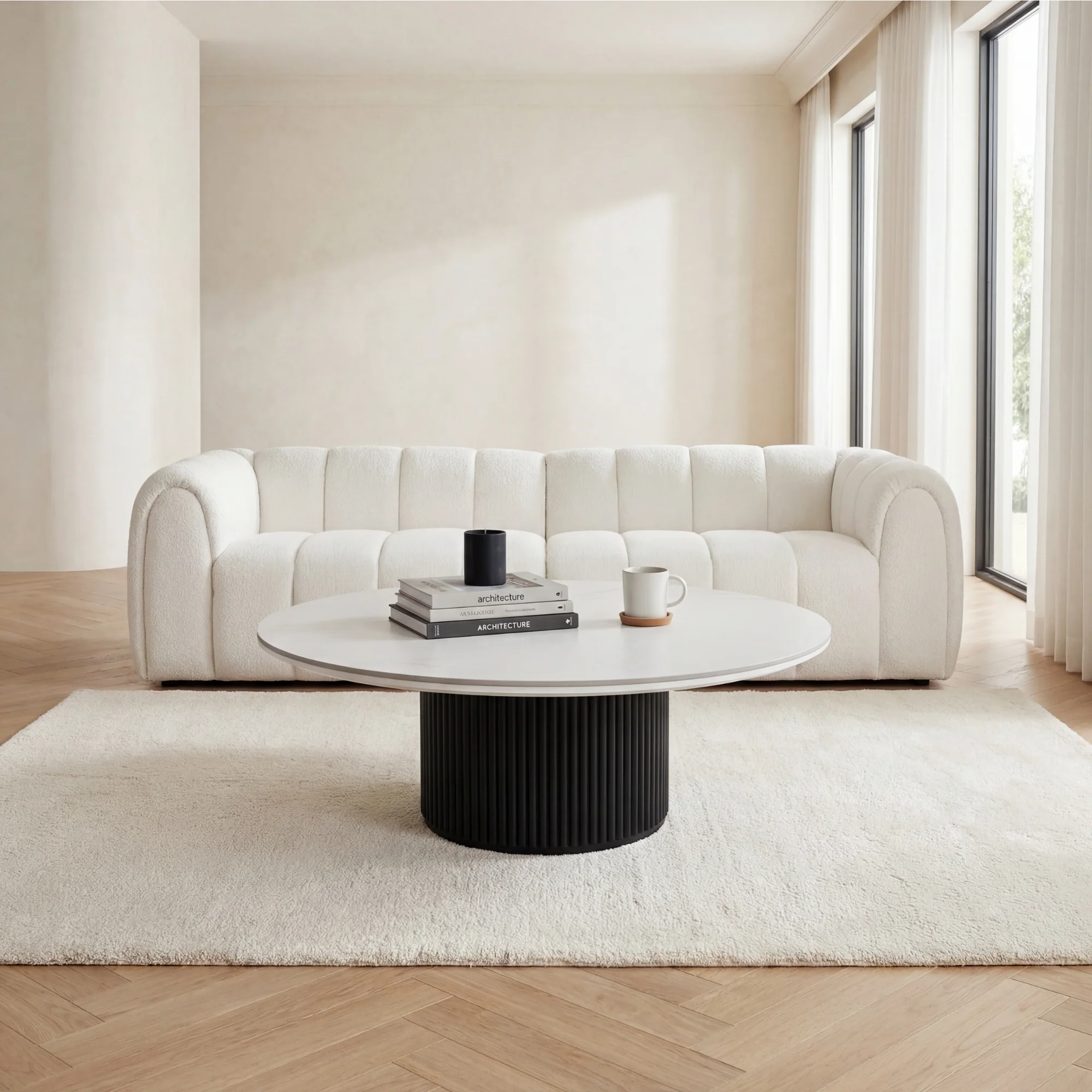 Valen 110cm Round Cofffe Table Ceramic Stone Top Black - Image 3