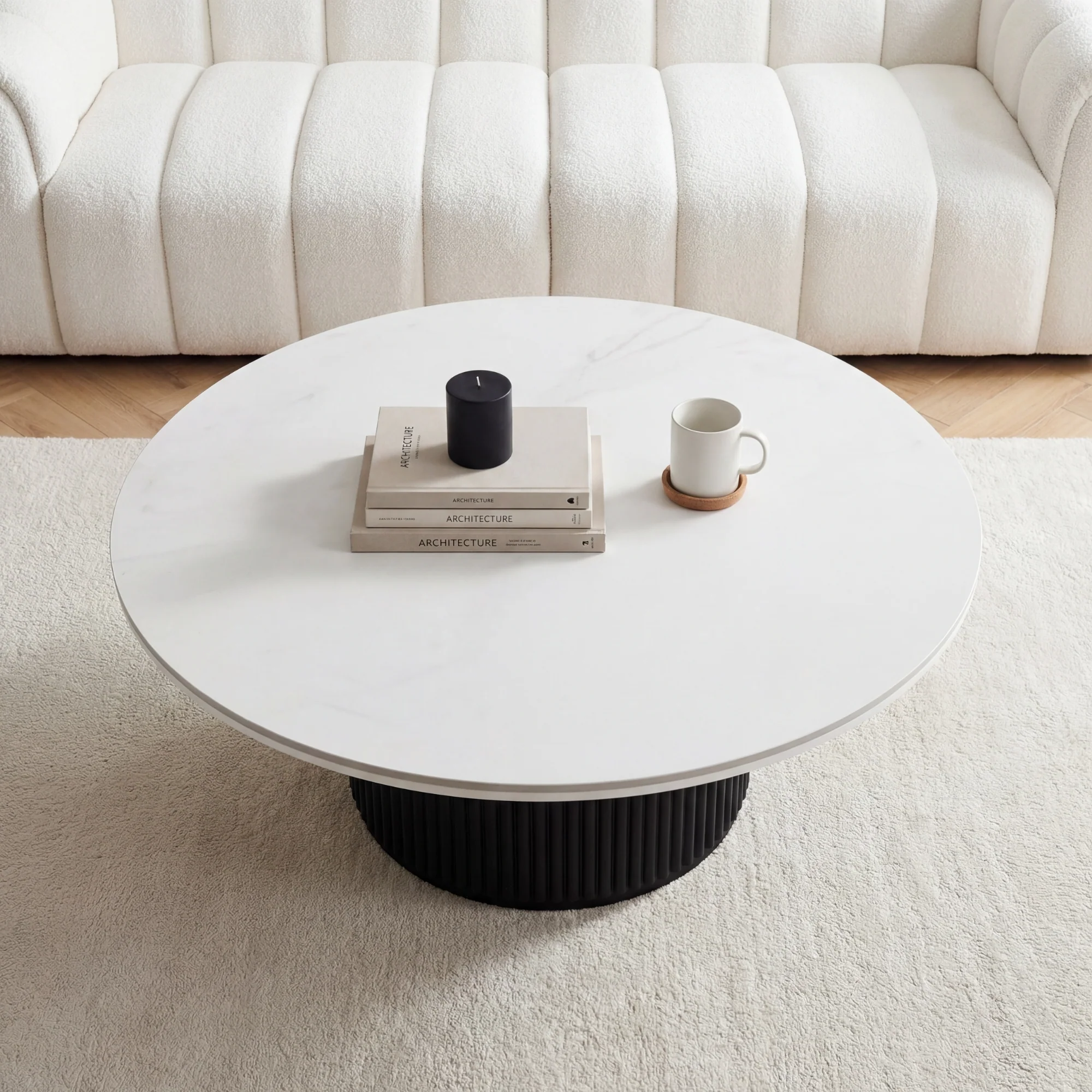 Valen 110cm Round Cofffe Table Ceramic Stone Top Black - Image 4