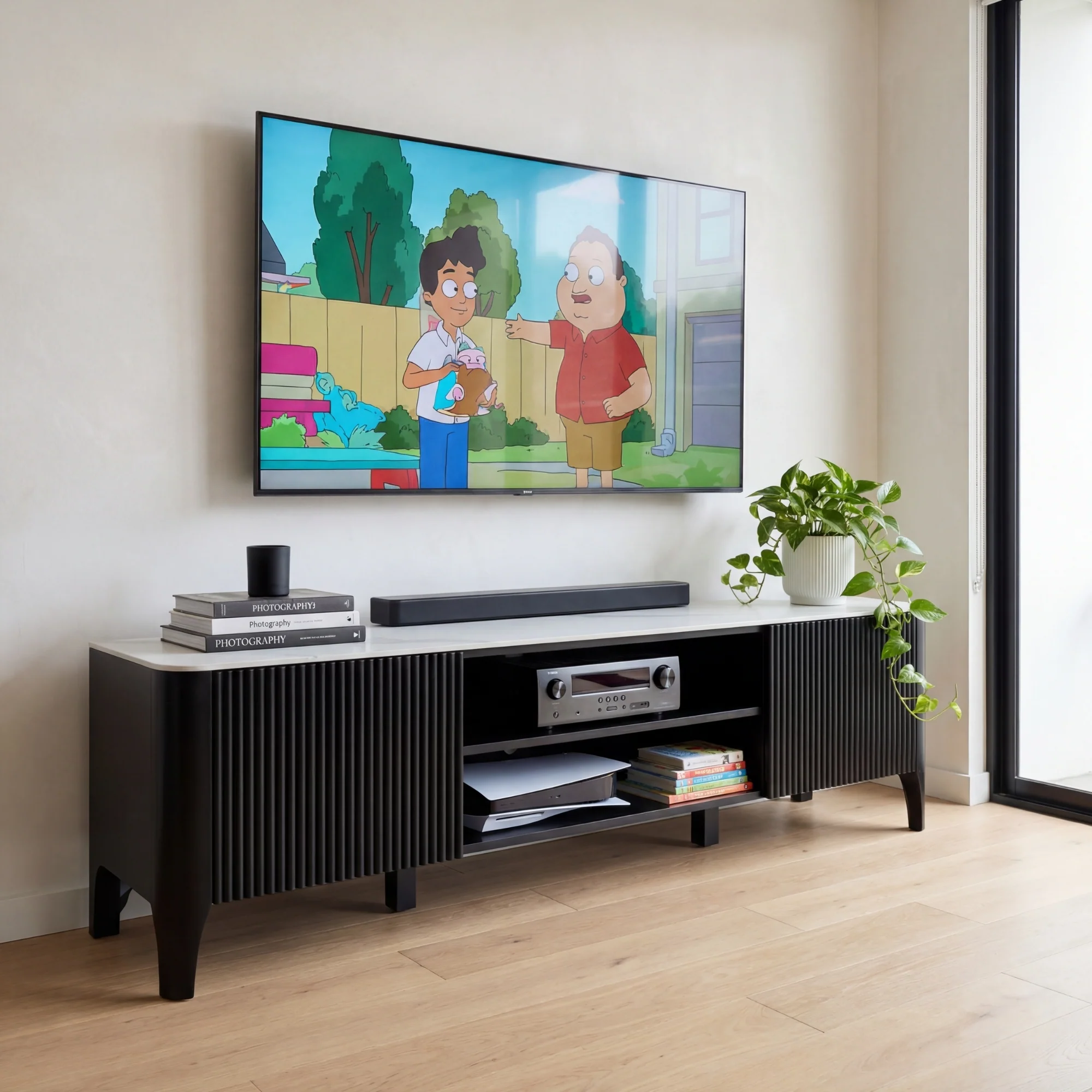 Valen 200cm ETU Entertainment TV Unit Ceramic Stone Top Black
