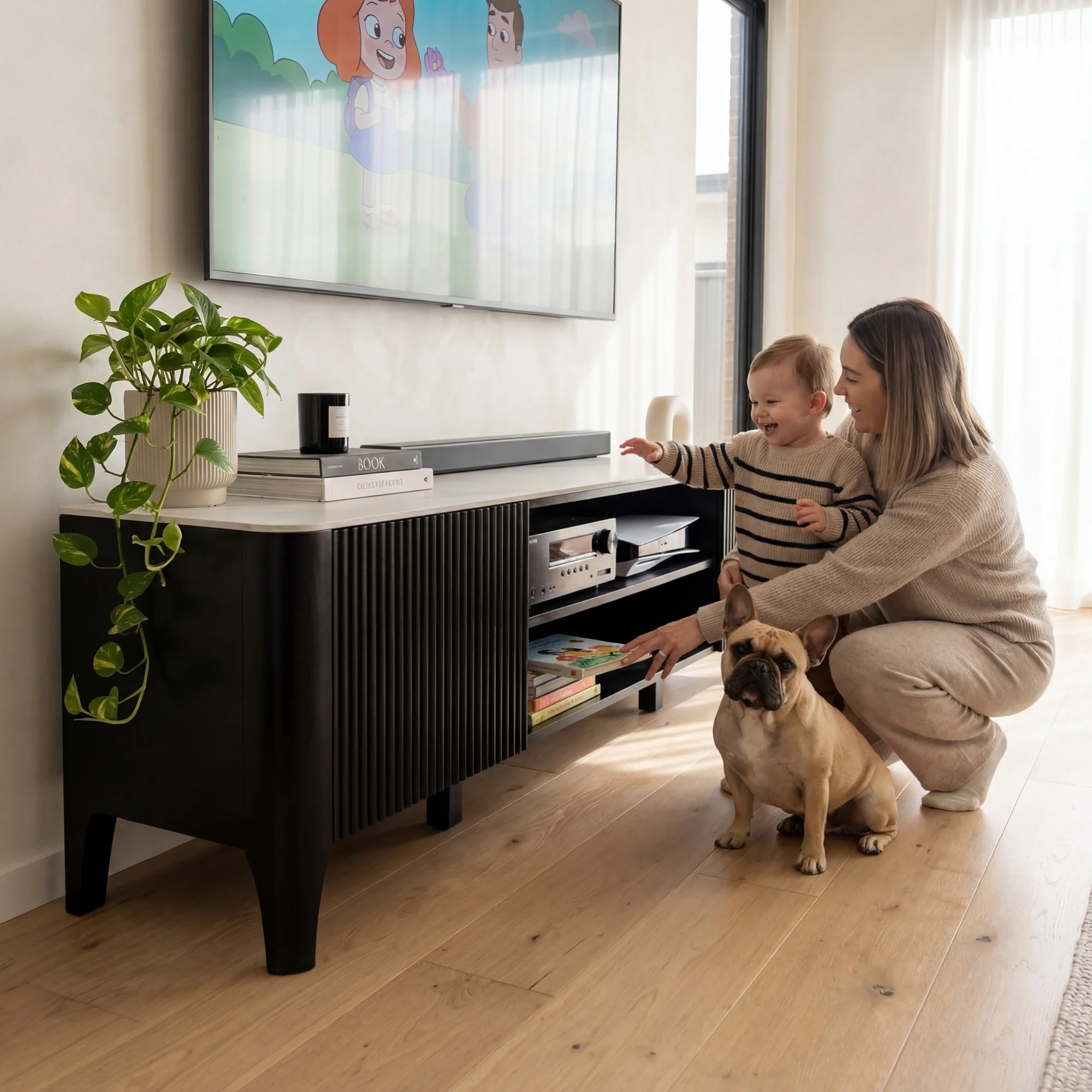 Valen 200cm ETU Entertainment TV Unit Ceramic Stone Top Black - Image 3