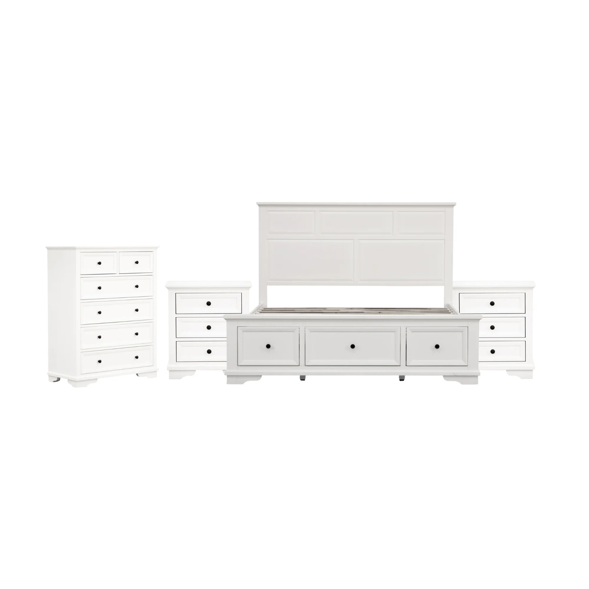 Venice 4pc King Size Set Bedroom Suite Bed Frame Bedside Table Tallboy  White - Image 2