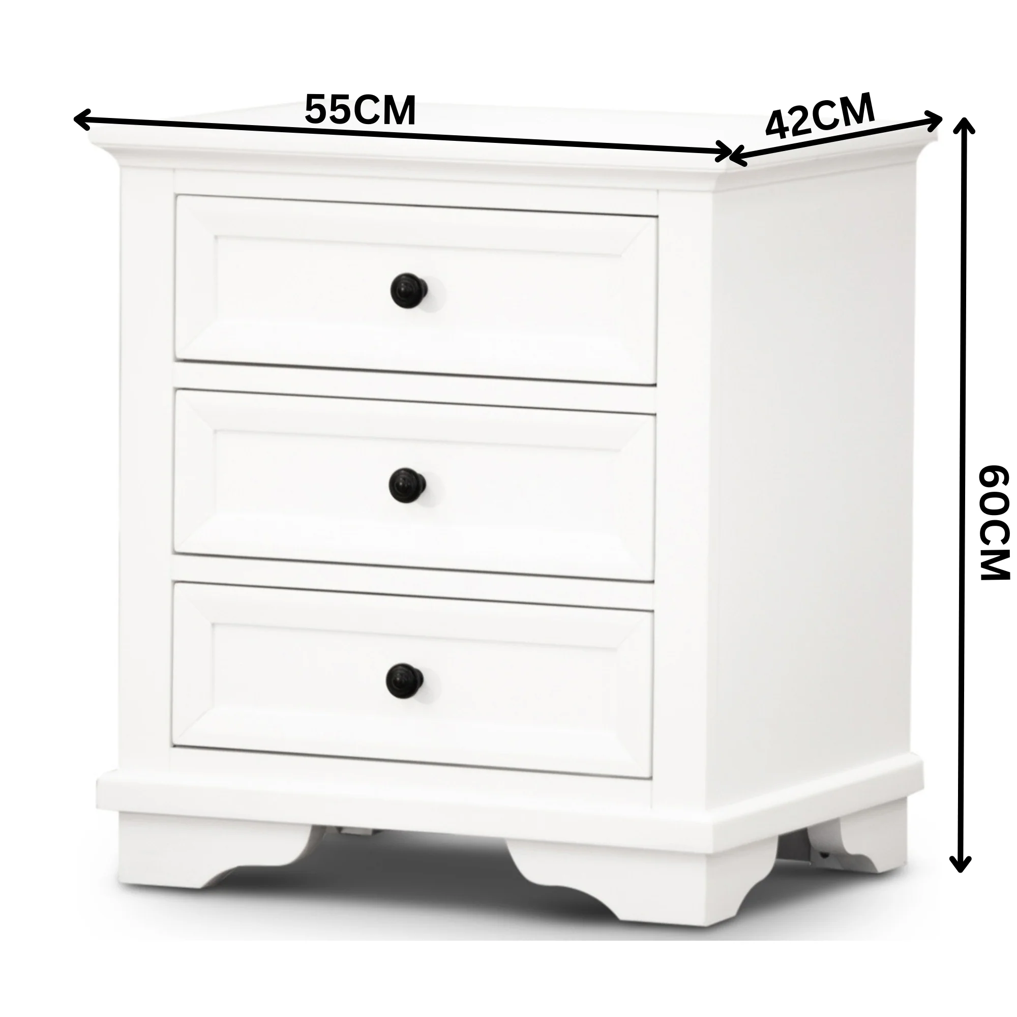 Venice Bedside Table 3 Drawer White - Image 3