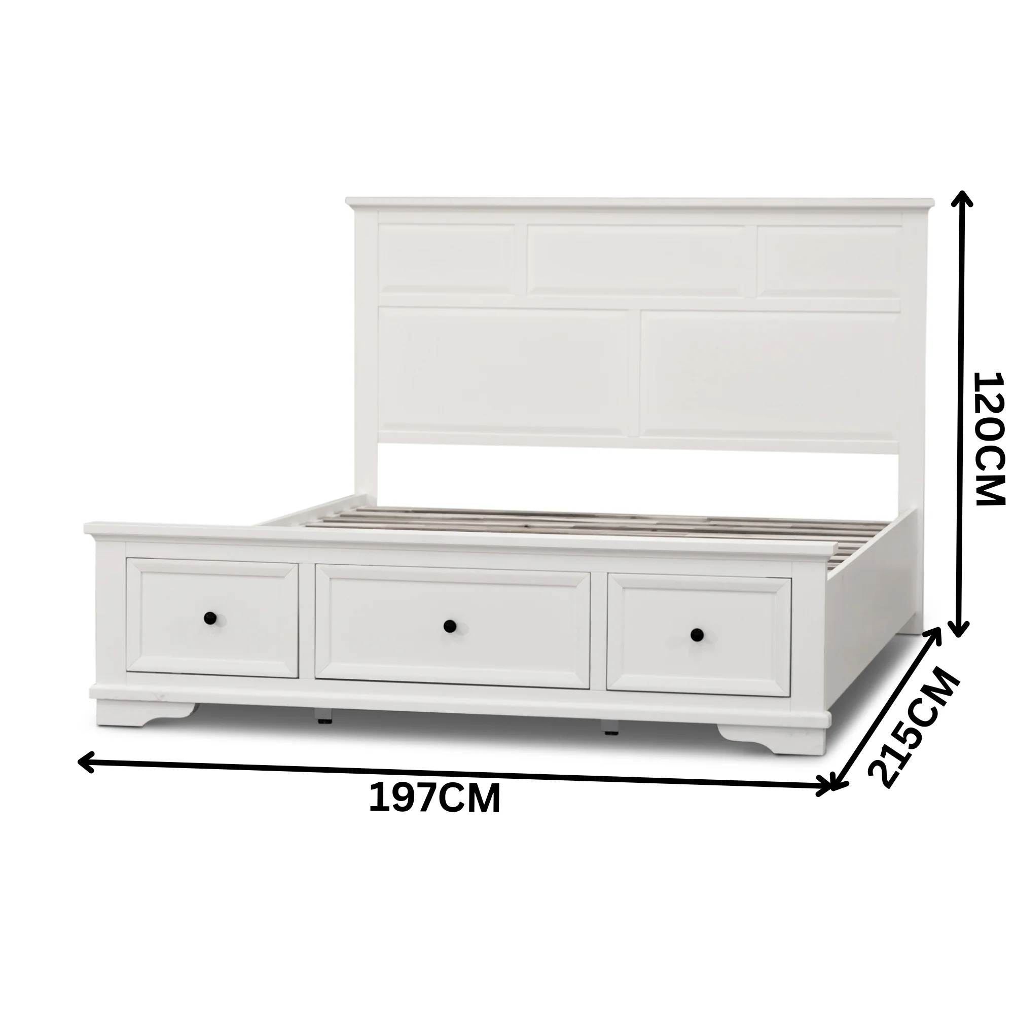 Venice King Size Bed Frame 3 Drawer Storage White - Image 3