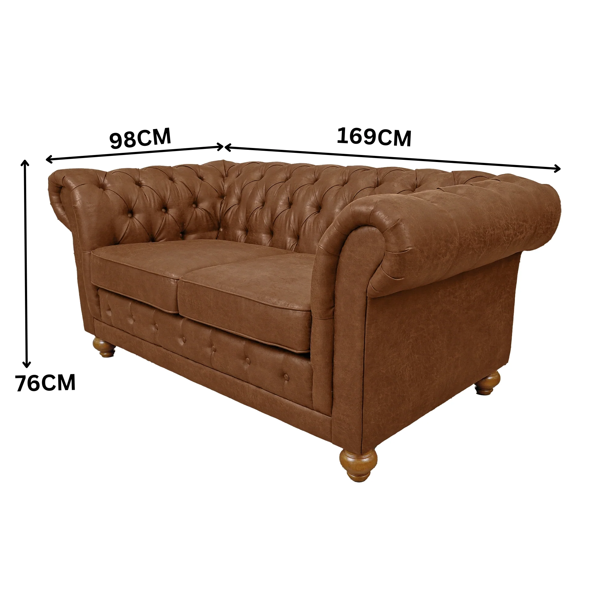 Winston 2 Seater Chesterfield Fabric Sofa Tan - Image 3