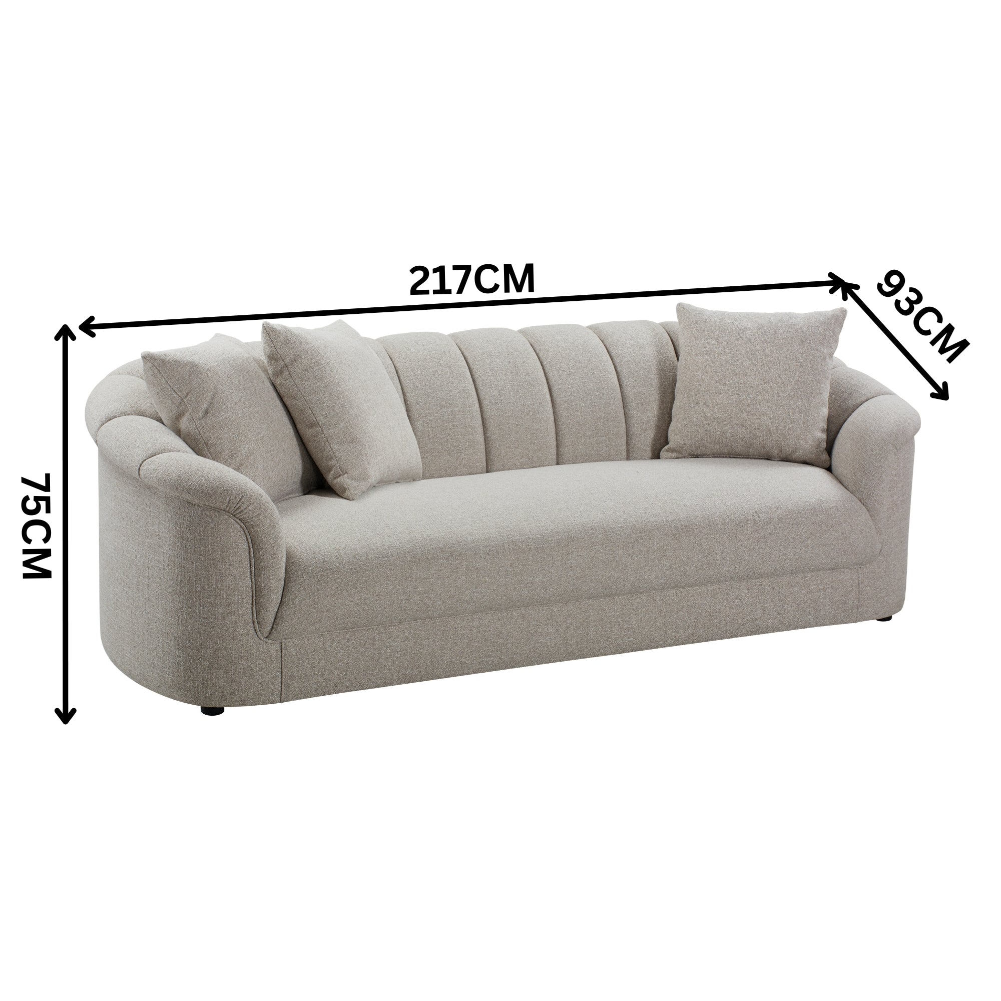 Yorker 3 Seater Fabric Sofa Beige - Image 2