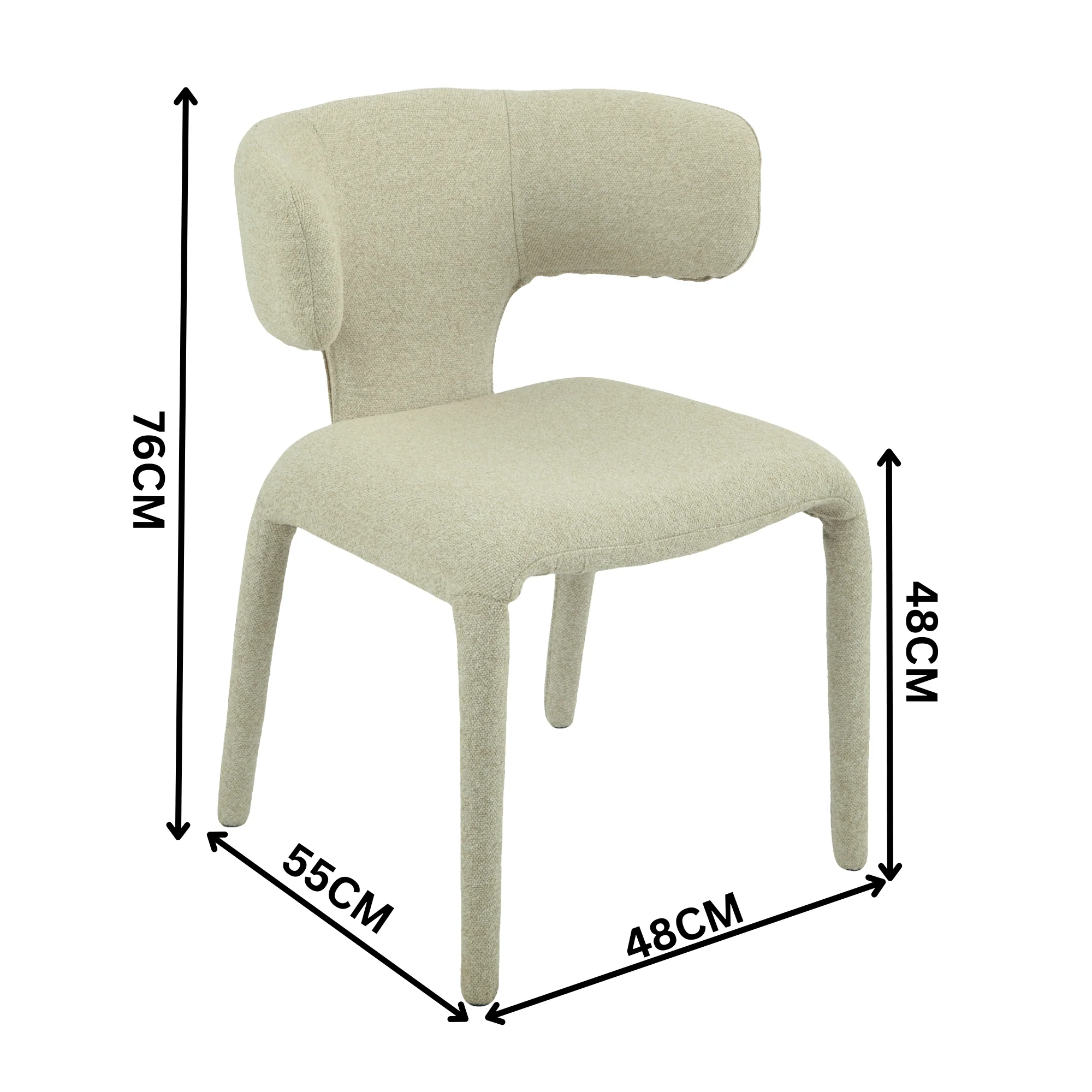 Yvon 5pc Dining Set 120cm Round Dining Table Ivory Boucle Fabric Chair - Image 6